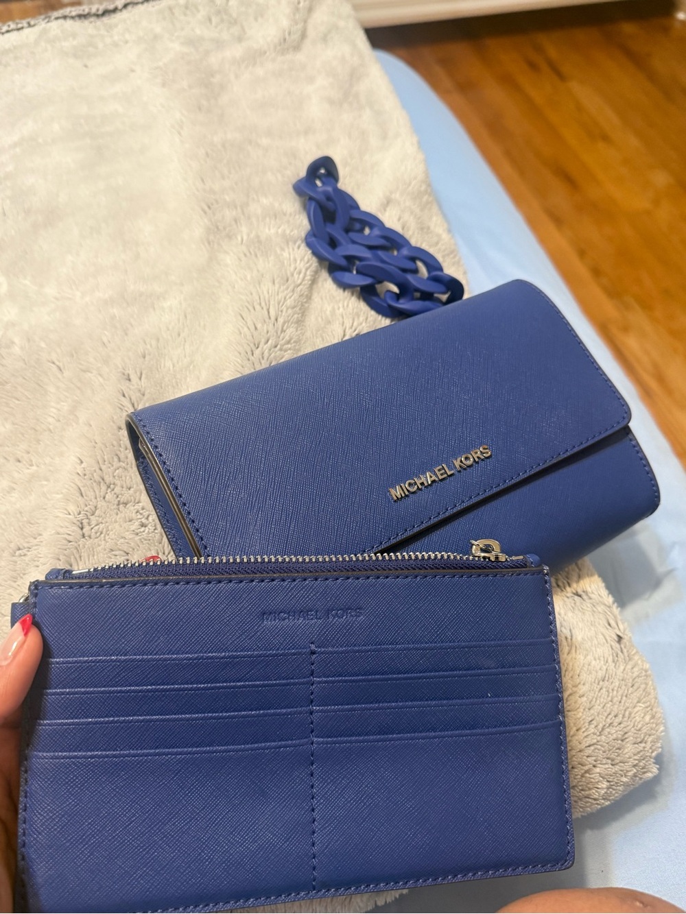 Michael Kors Blue Saffiano Leather Crossbody Bag with Chain Strap - Picture 5 of 5